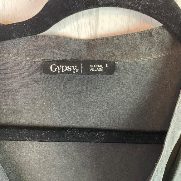 Gypsy 05 100% Silk Sleeveless Top Tank Tie Dye Black V Neck Size L - Picture 4 of 7